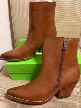 Sam Edelman Cognac Leather Pointed Toe Ankle Boots